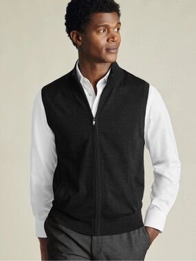 Charles Tyrwhitt Full Zip Grey Merino Wool Size Large